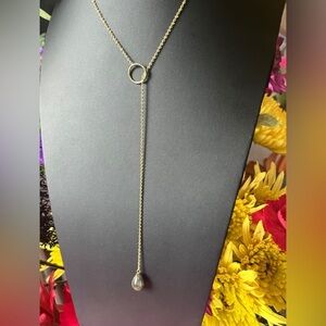 Labradorite Lariat Gold Necklace